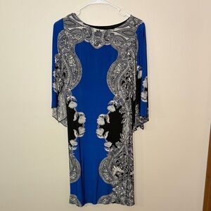 Valerie Bertinelli Blue and Black Dress Elbow Length Sleeves